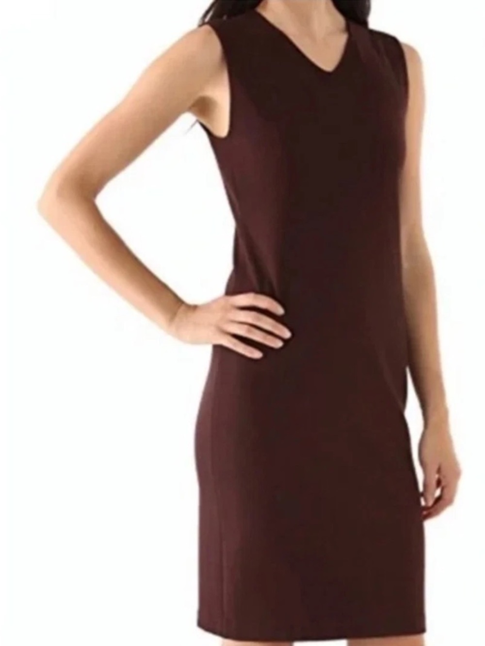 VINCE Women’s Minimalist Chocolate Brown V-Neck Sleeveless Sheath Dress EUC 8